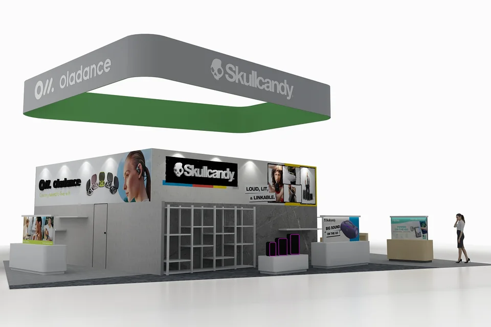 Front 3D rendering of the Lifeworks island booth for CES 2025