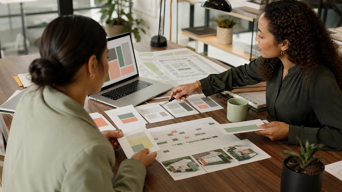 Exhibit program managers comparing government-related event options, audiences, and booth formats