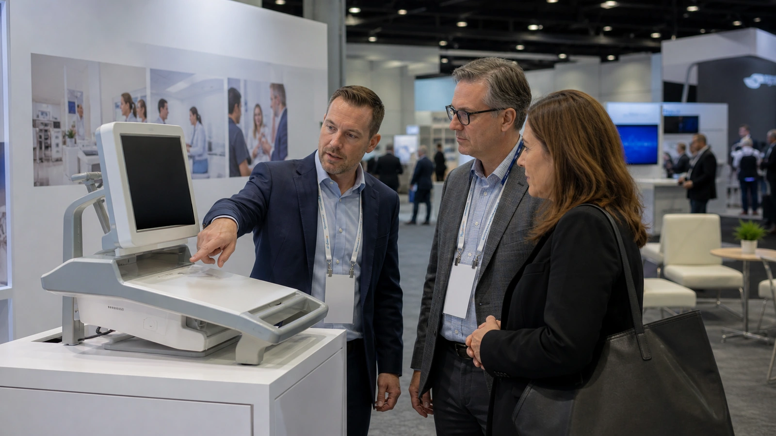 Medical technology exhibition booth for professional discussions