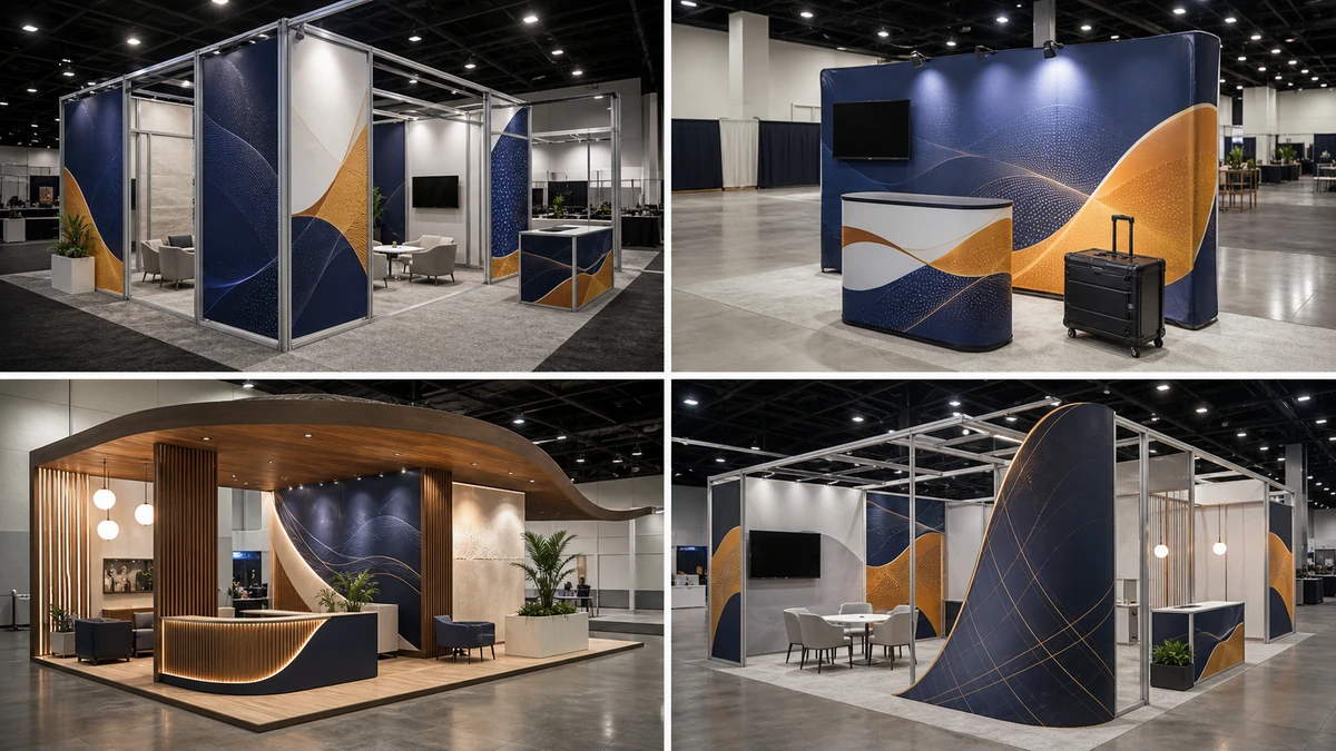 Visual comparison of modular, portable, custom, and hybrid trade show display approaches
