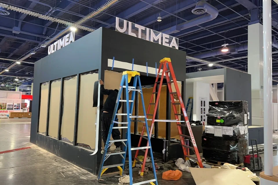Ultimea booth being installed on the CES 2025 show floor