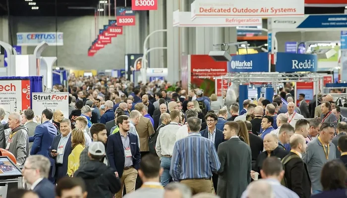 HVACR professionals explore exhibits on the AHR Expo show floor in Chicago.
