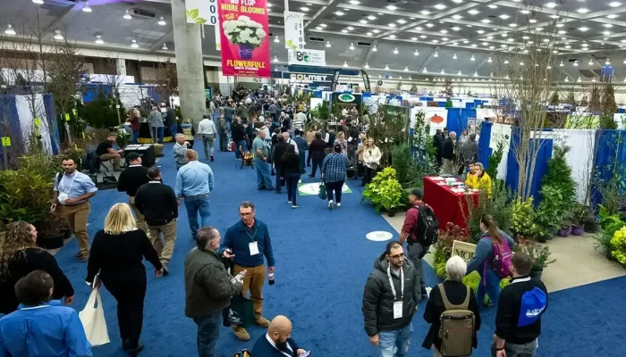 MANTS nursery trade show floor with horticulture exhibitors and attendees