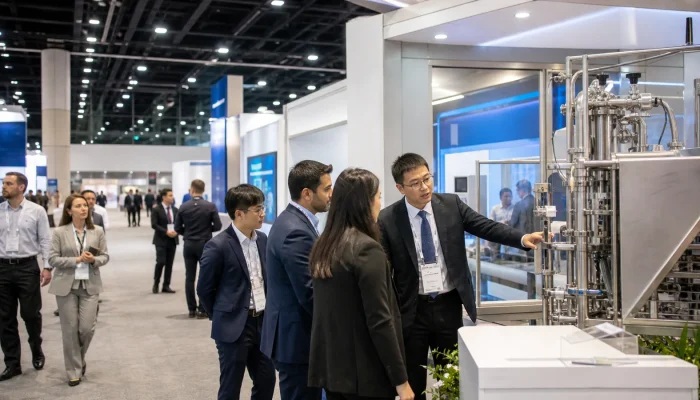 Professionals at a pharmaceutical trade show in the USA