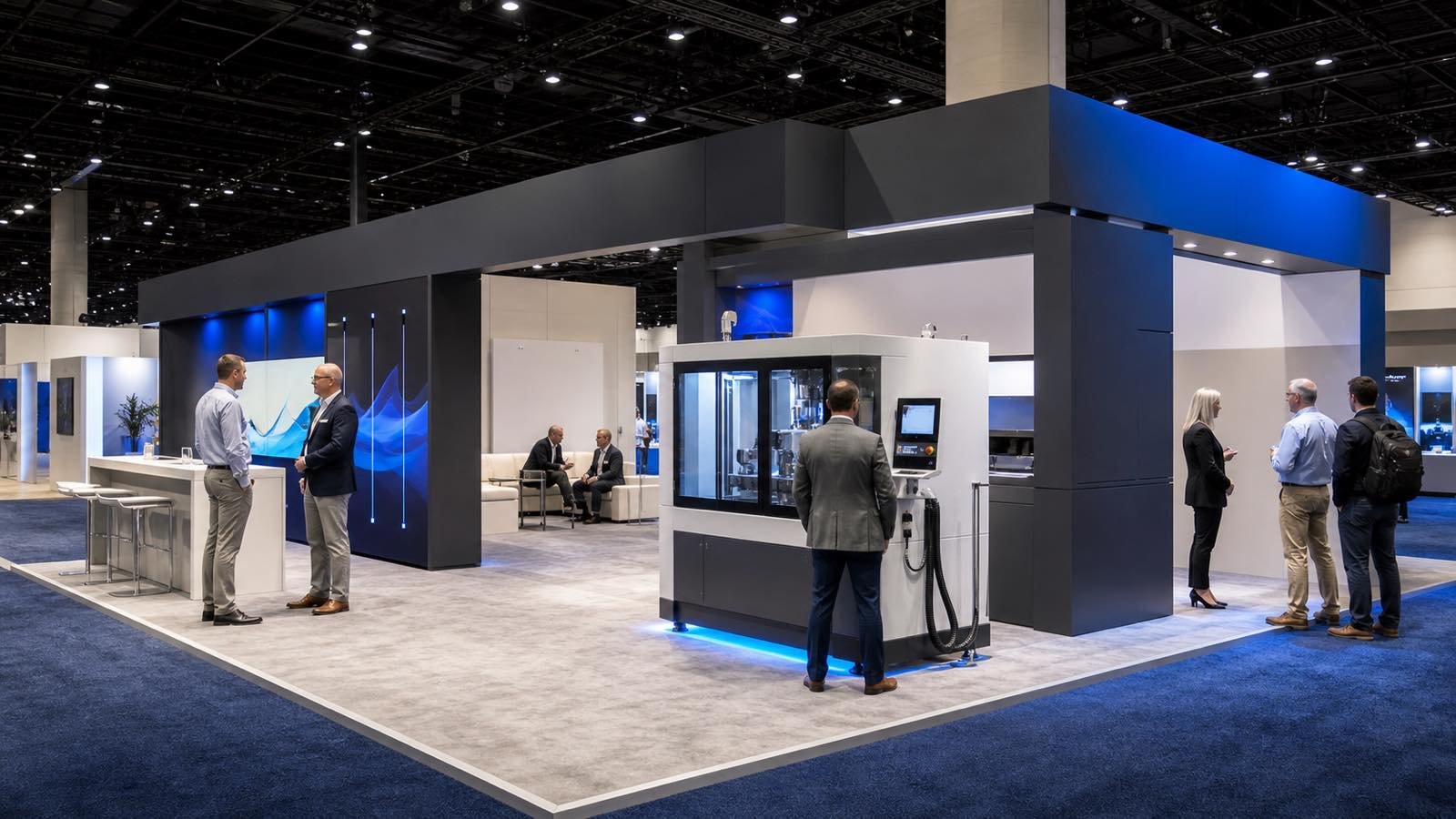 10 by 20 trade show booth layout showing visitor flow and functional zones
