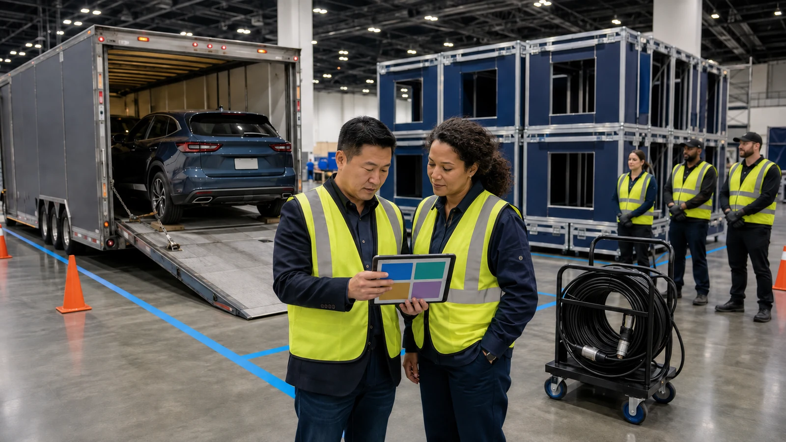 Team planning vehicle logistics display structure electrical service and staffing costs