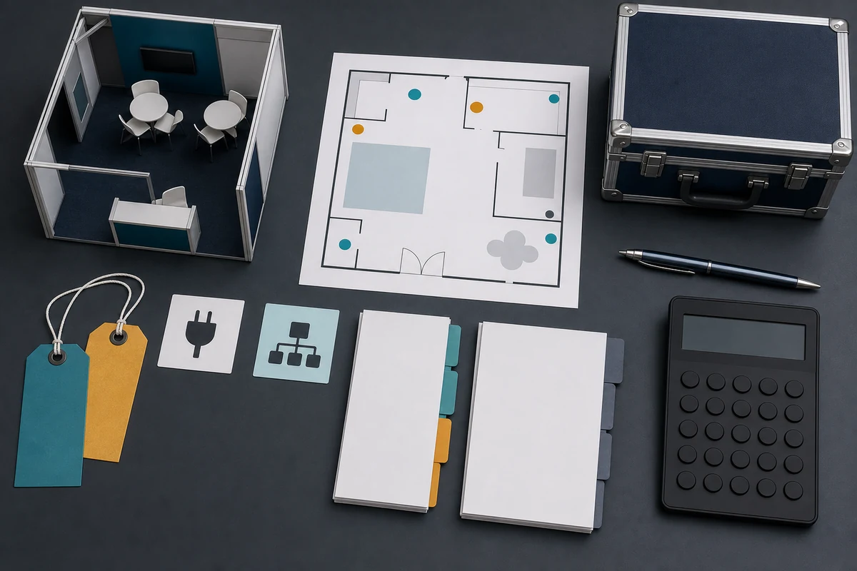 Gaming convention budget planning with exhibit quote categories and floor plan