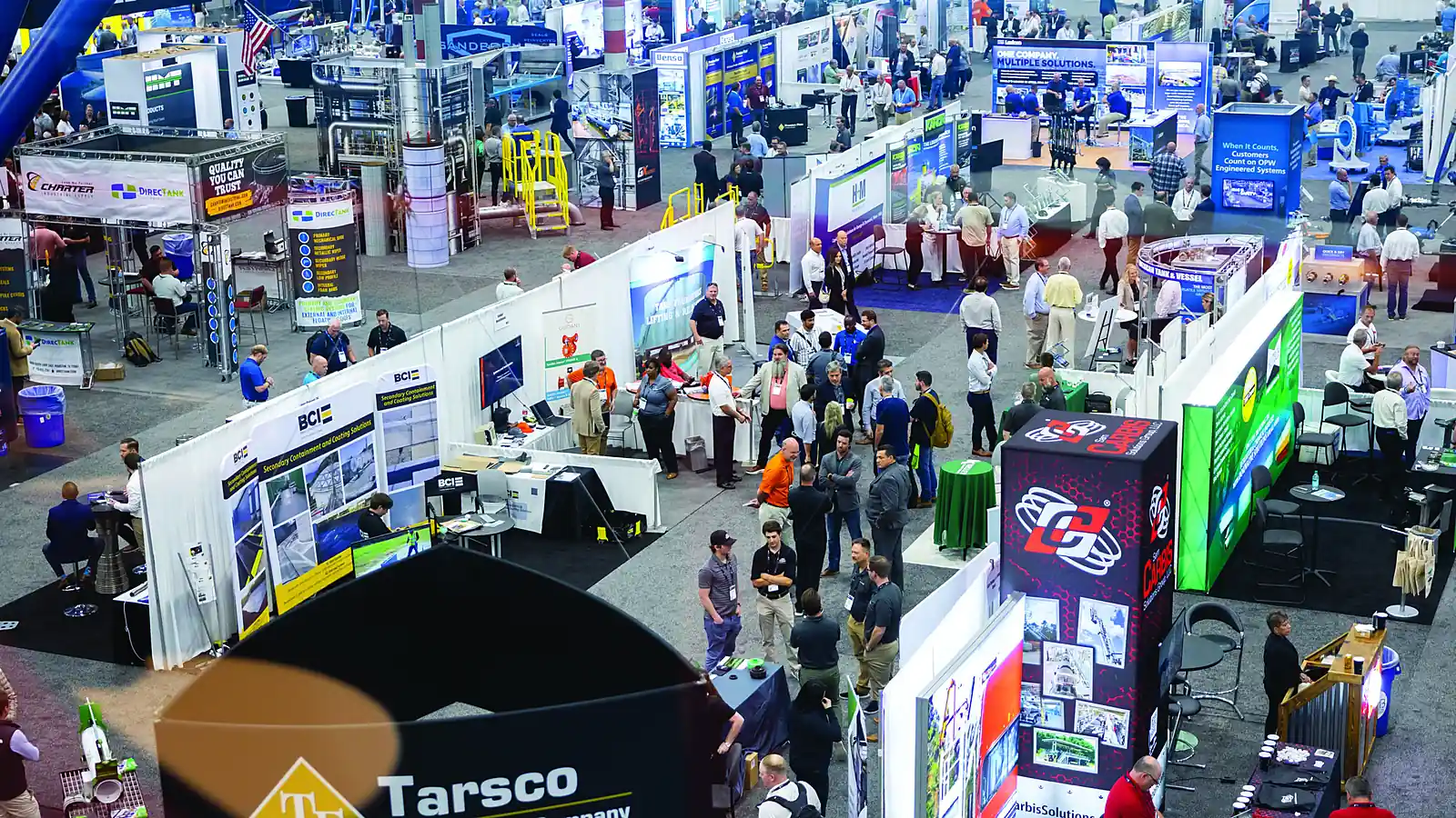 Terminal industry exhibitors and attendees meet on the ILTA trade show floor.