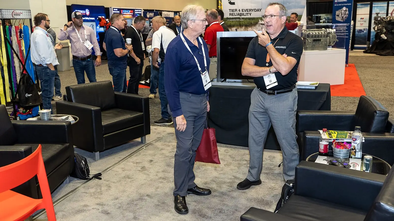 Inland Marine Expo trade show floor with marine equipment exhibitors and attendees
