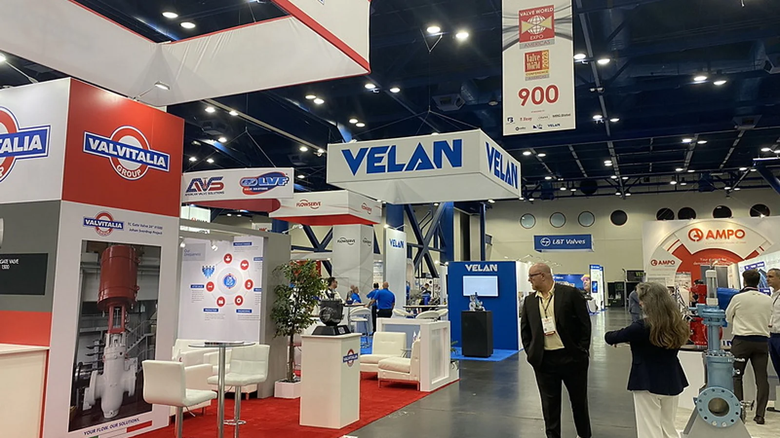 Valve displays and exhibitor booths at Valve World Americas in Houston.