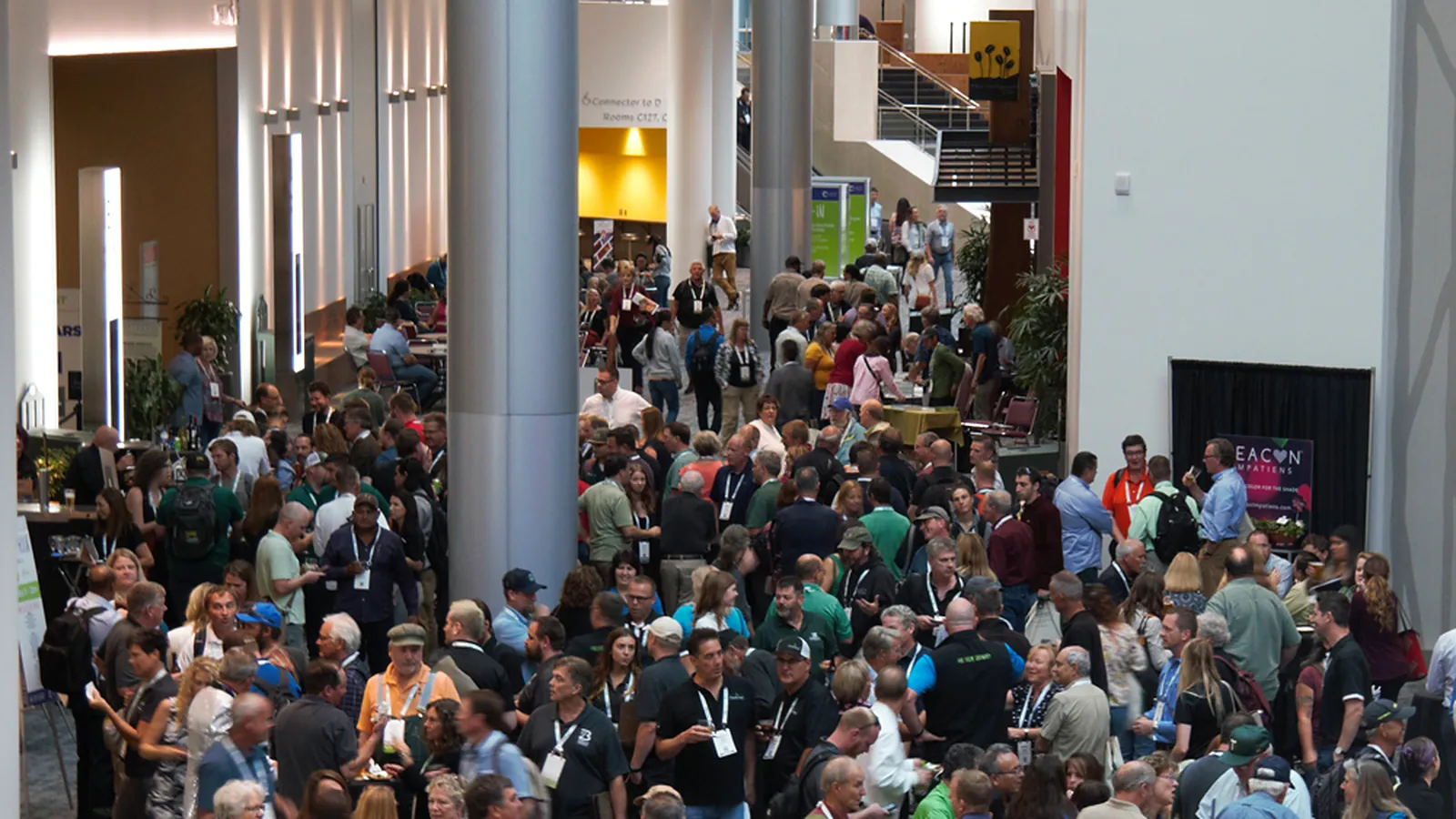 Farwest Show entrance and nursery industry trade show floor in Portland