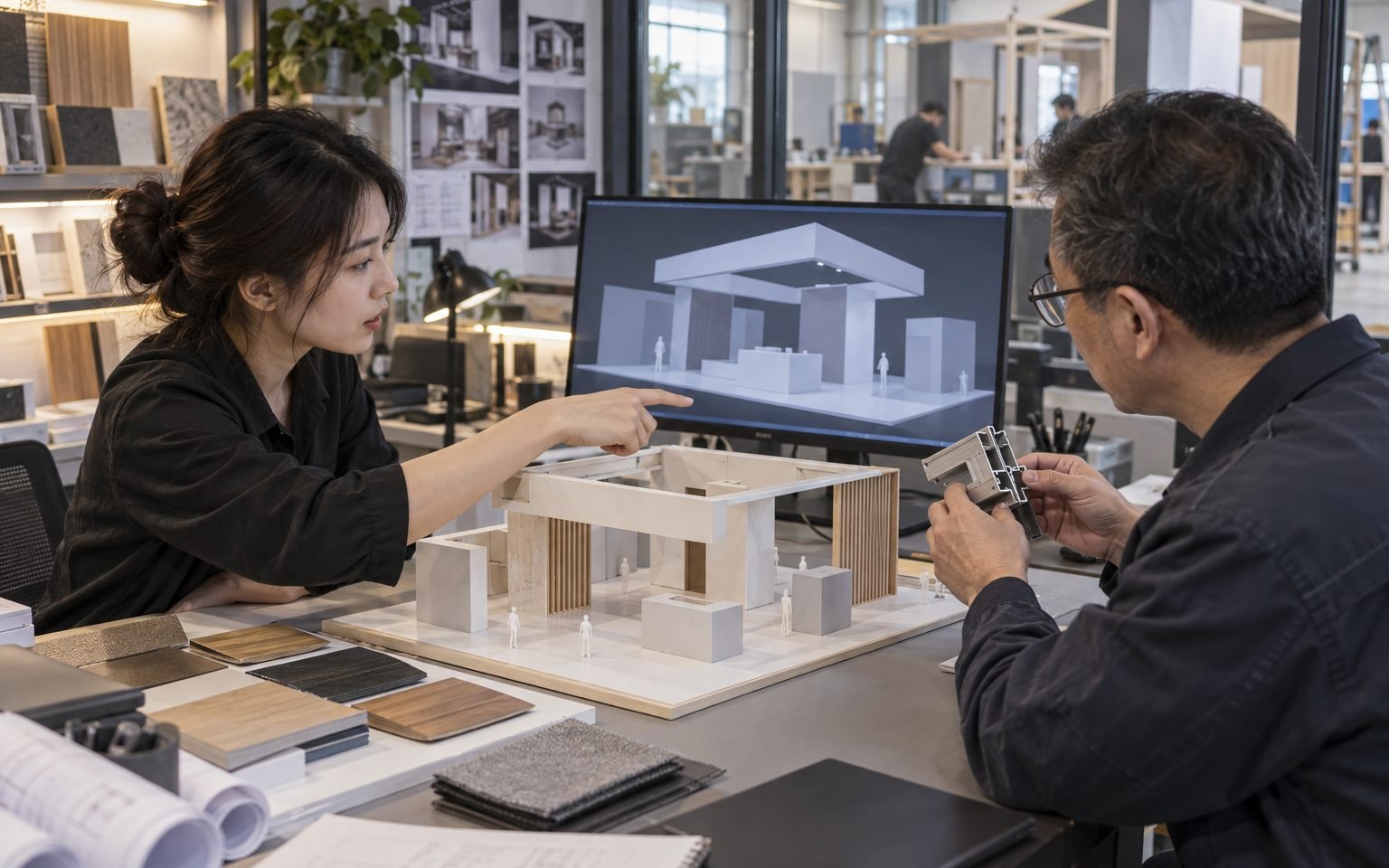 Chinese exhibit designer and production engineer coordinating a buildable Louisville booth