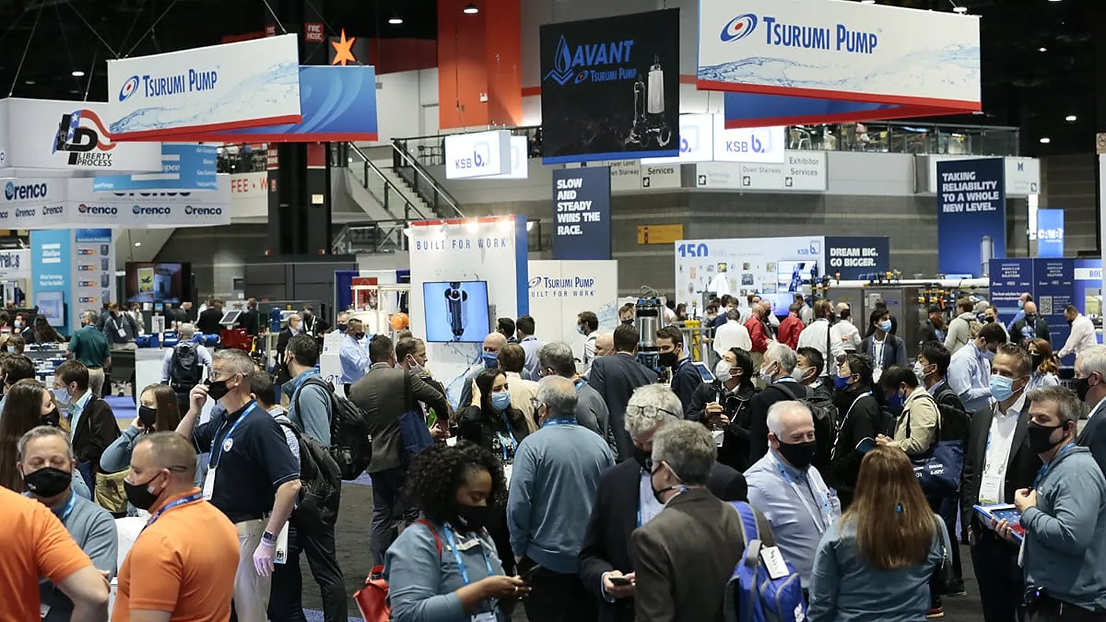 Water industry professionals gather on the WEFTEC exhibition floor in Chicago.