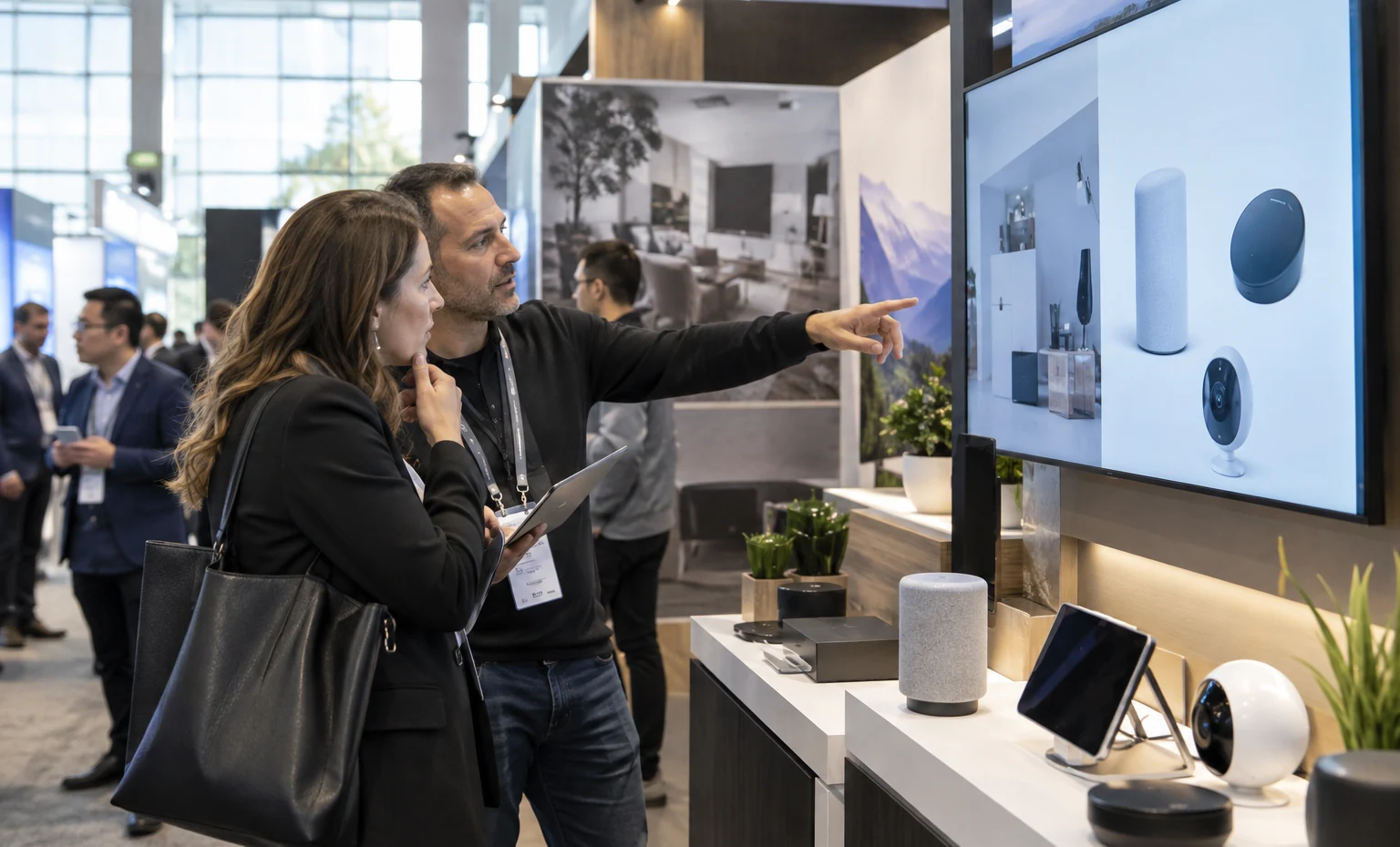One Approved Plan for the Booth, Graphics and Product Interfaces trade show booth an interactive screen and hardware demonstration with a clear operator position