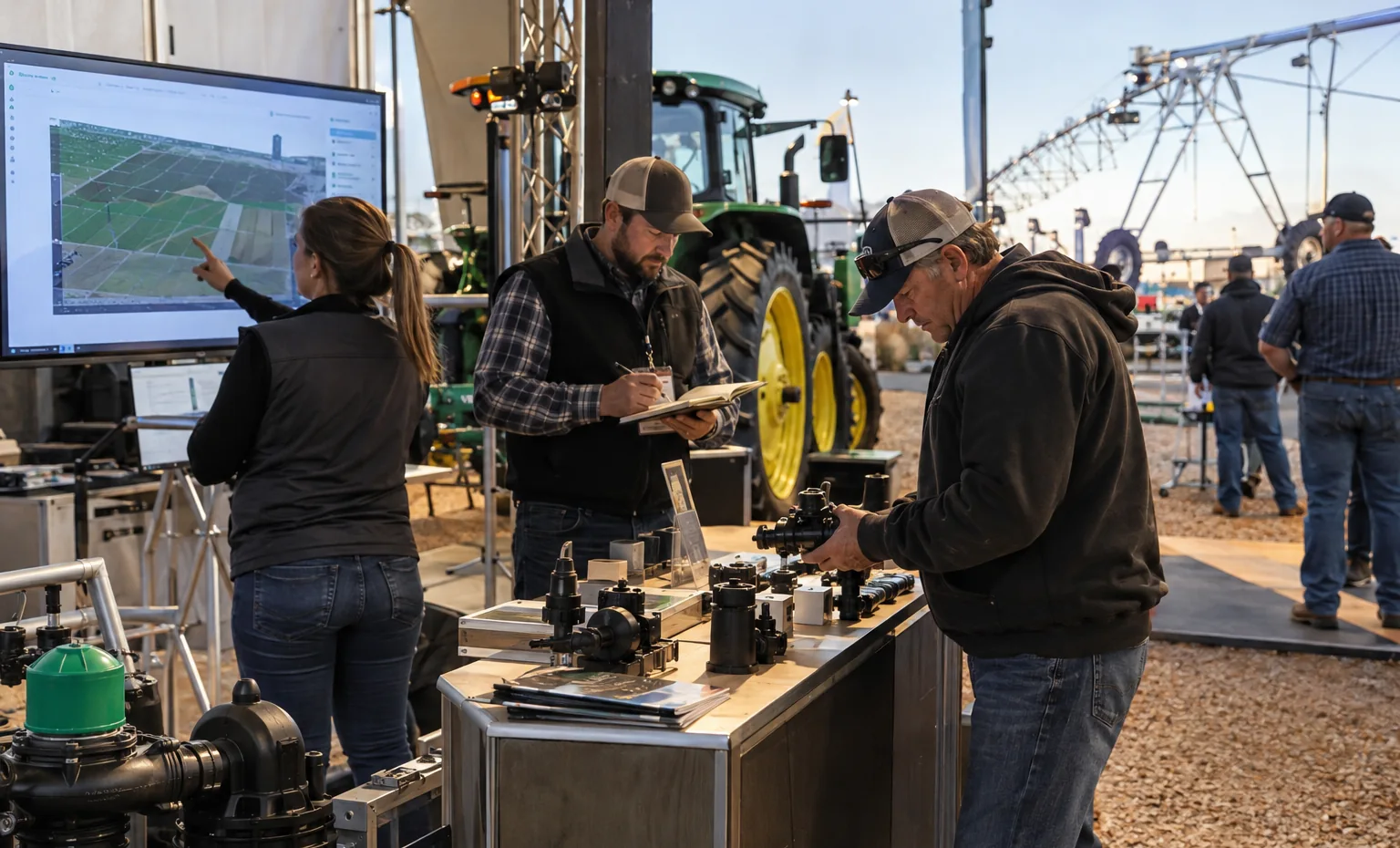 One Site and Product Record from 3D Plan to Packing trade show booth an interactive screen and hardware demonstration with a clear operator position