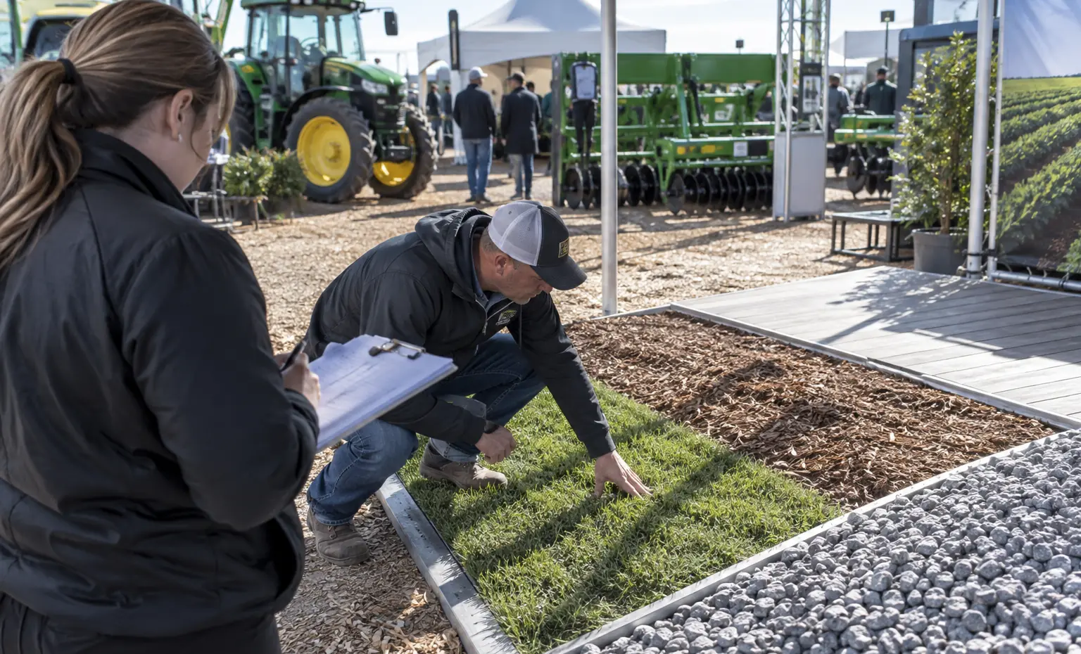 Treat the Outdoor Plot as Part of the Booth Design trade show booth a product-led trade-show display with samples arranged for hands-on buyer inspection