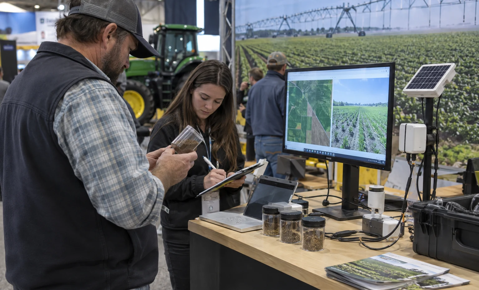 Prepare the AgTech Demo to Work Without General Wi-Fi trade show booth an interactive screen and hardware demonstration with a clear operator position