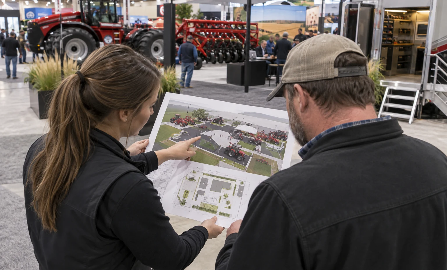 Put the Site Map and the Sales Map on the Same Plan trade show booth a full-scale equipment demonstration on a stable booth platform with service access visible