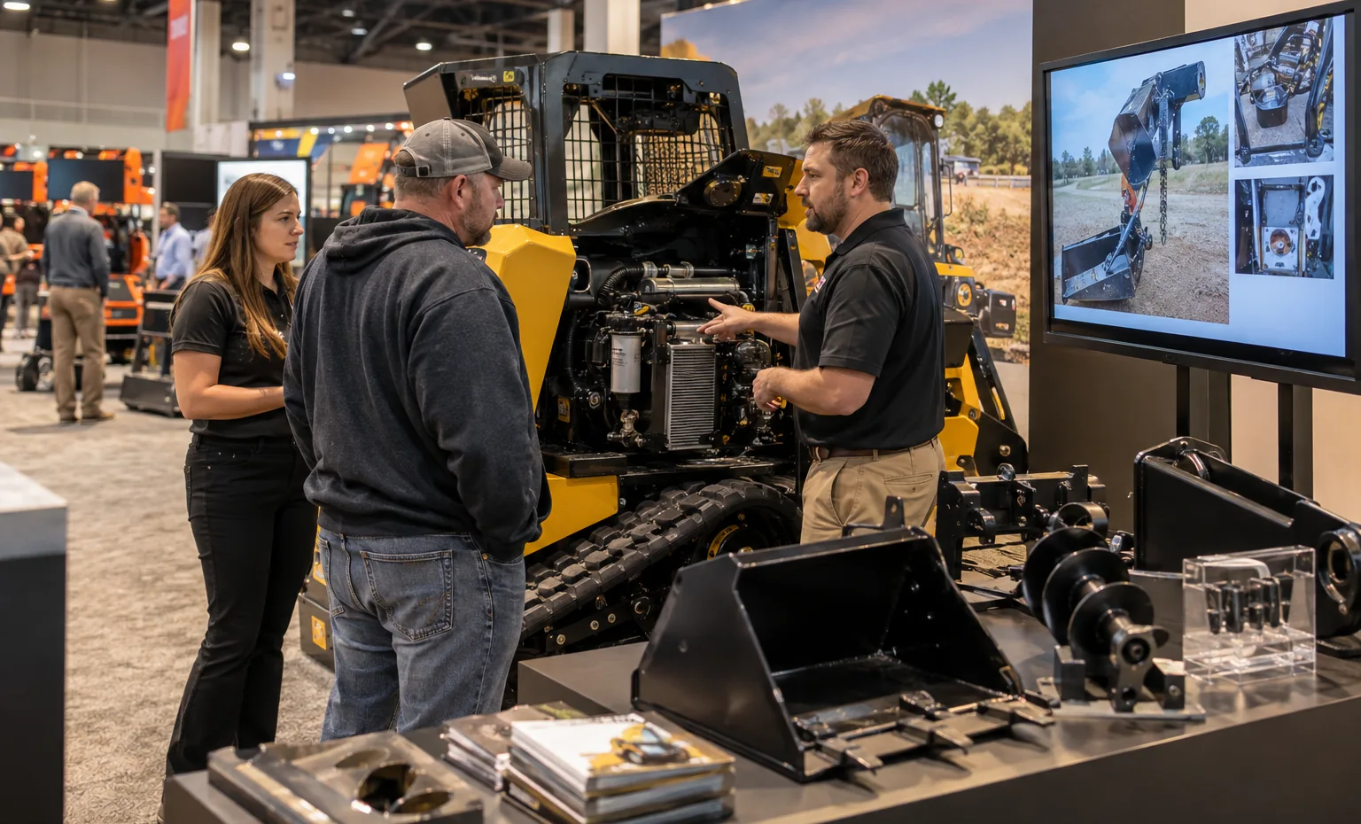 Give Buyers Useful Proof Before They Reach the Demo Yard trade show booth an interactive screen and hardware demonstration with a clear operator position