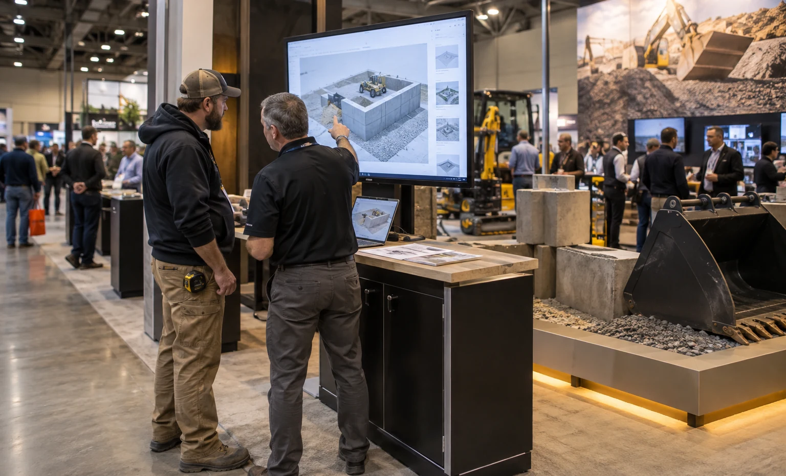 Carry the Jobsite Story into the Drawing, Graphics and Pack List trade show booth an interactive screen and hardware demonstration with a clear operator position