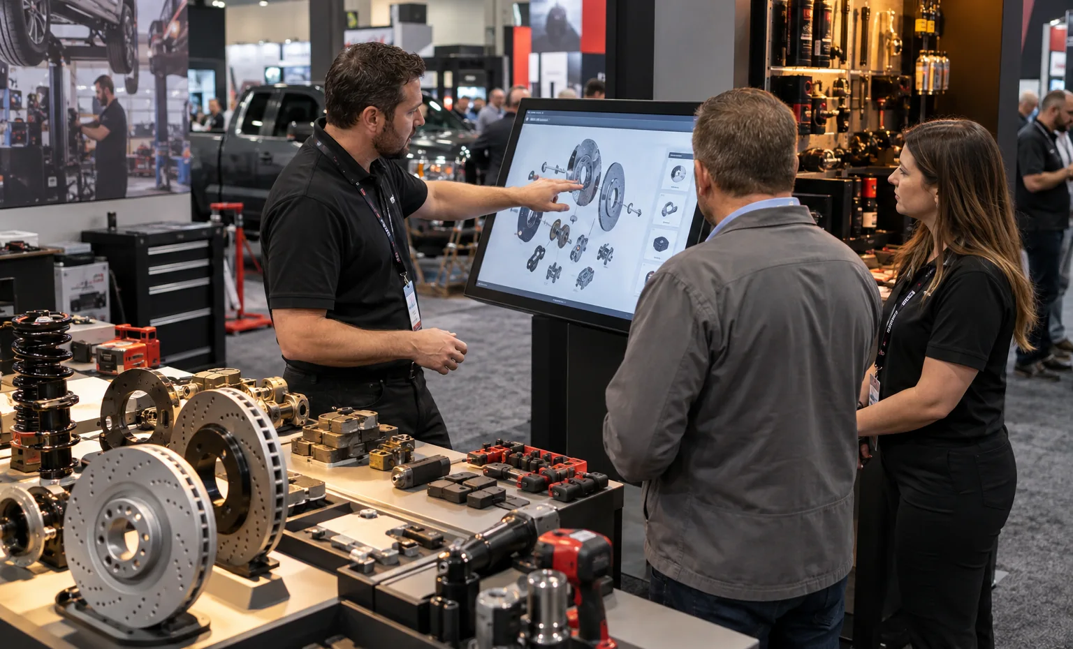 Connect Product Data, Display Hardware and the Quote trade show booth an interactive screen and hardware demonstration with a clear operator position