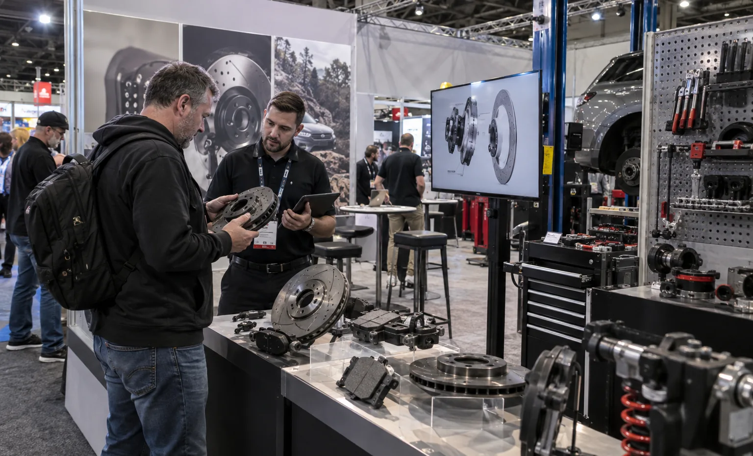 Connect Product Data, Display Hardware and the Quote trade show booth an interactive screen and hardware demonstration with a clear operator position