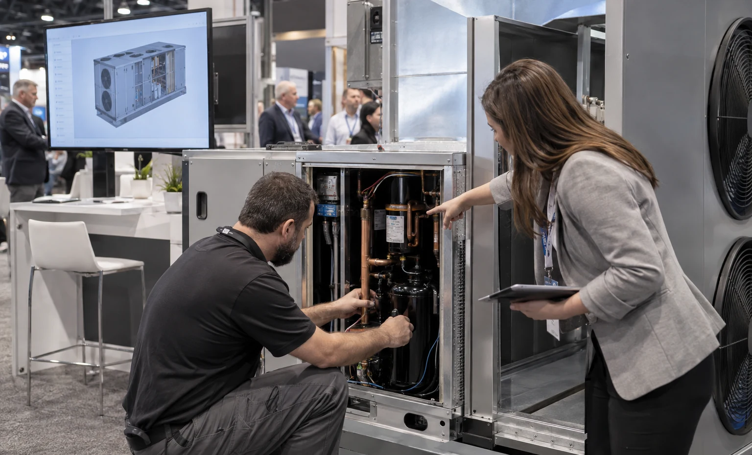 See the Equipment, Exhibit and Show-Service Interfaces in One Plan trade show booth an interactive screen and hardware demonstration with a clear operator position