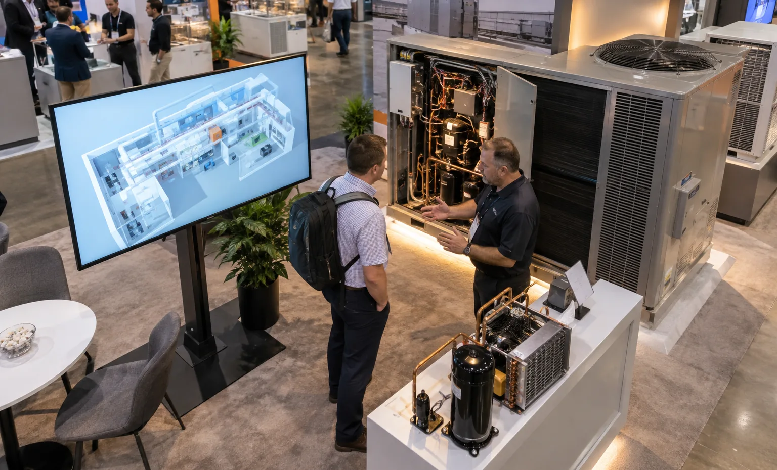 See the Equipment, Exhibit and Show-Service Interfaces in One Plan trade show booth an interactive screen and hardware demonstration with a clear operator position