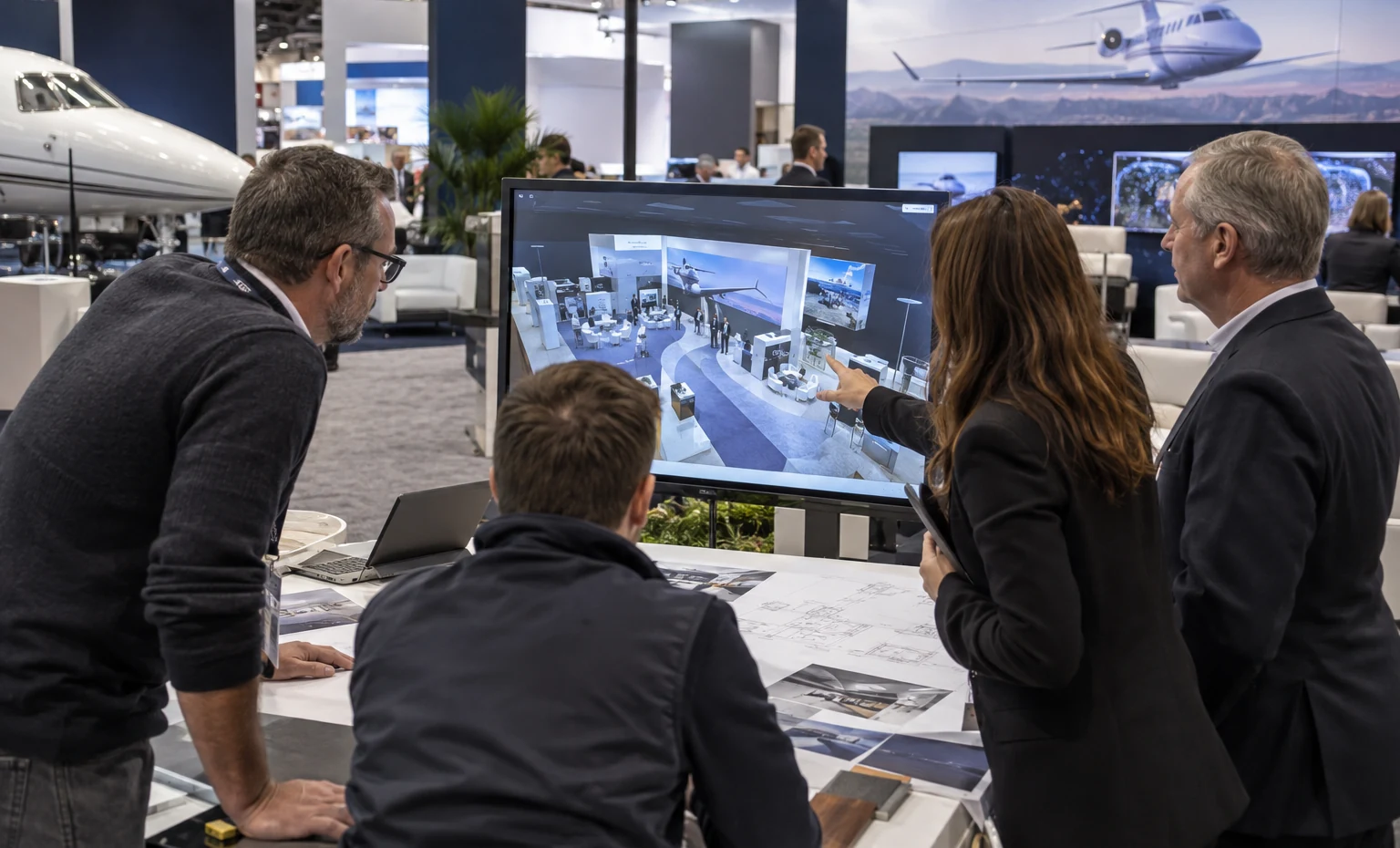 Review the Visitor Route Before the Booth Goes into Production trade show booth an interactive screen and hardware demonstration with a clear operator position