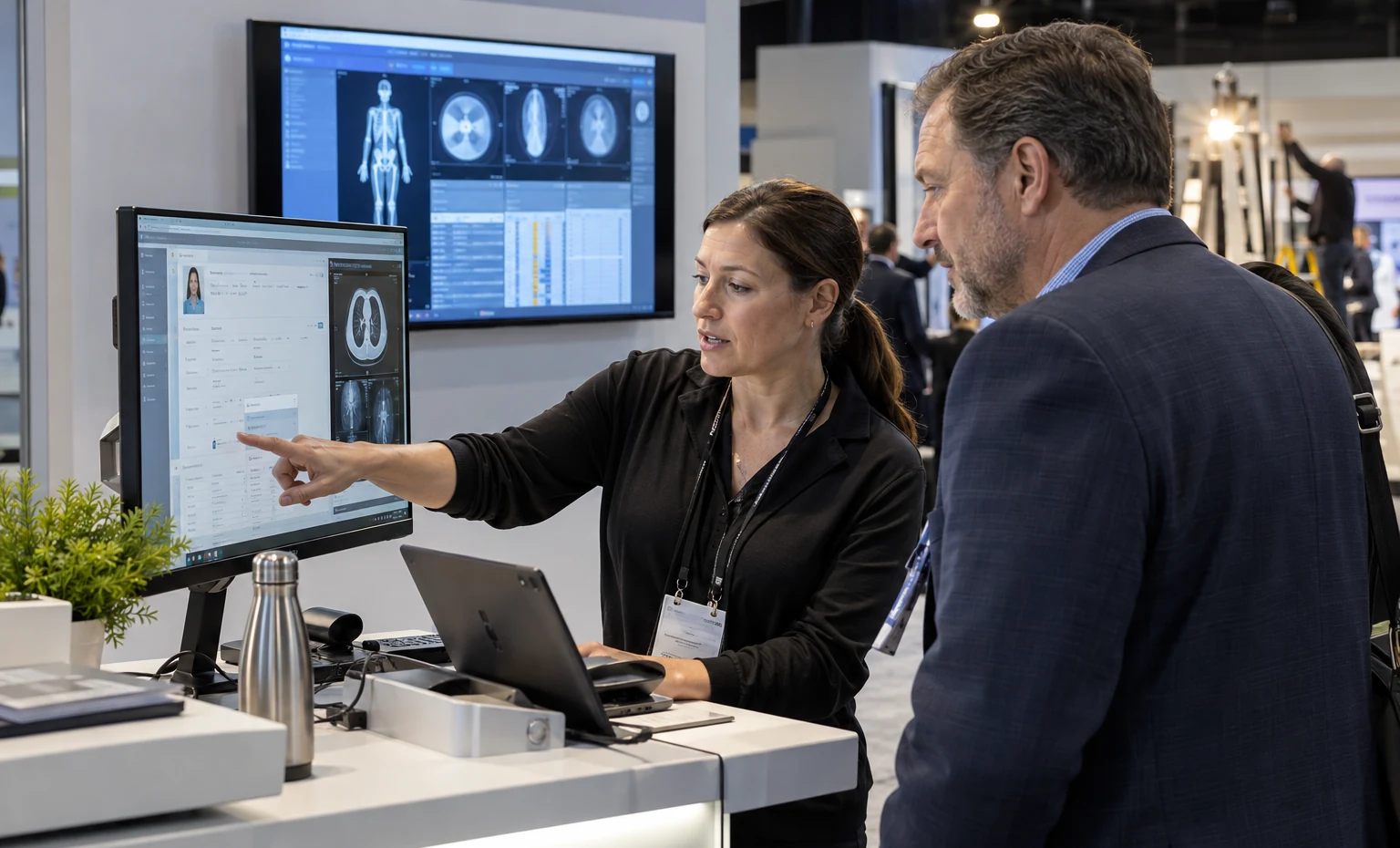 Build One Demo Around One User and One Task trade show booth an interactive screen and hardware demonstration with a clear operator position