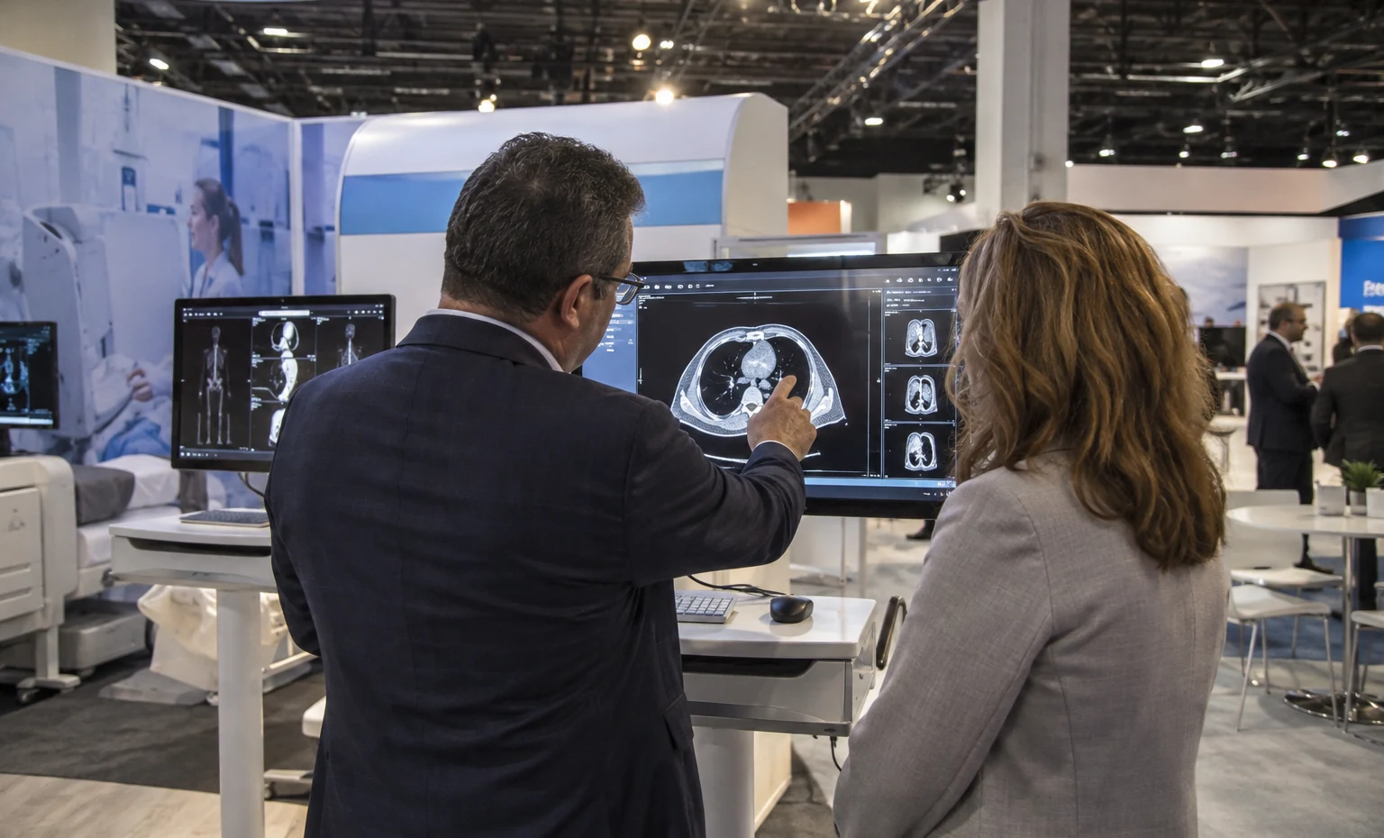 IT, Informatics and Security Teams trade show booth an interactive screen and hardware demonstration with a clear operator position