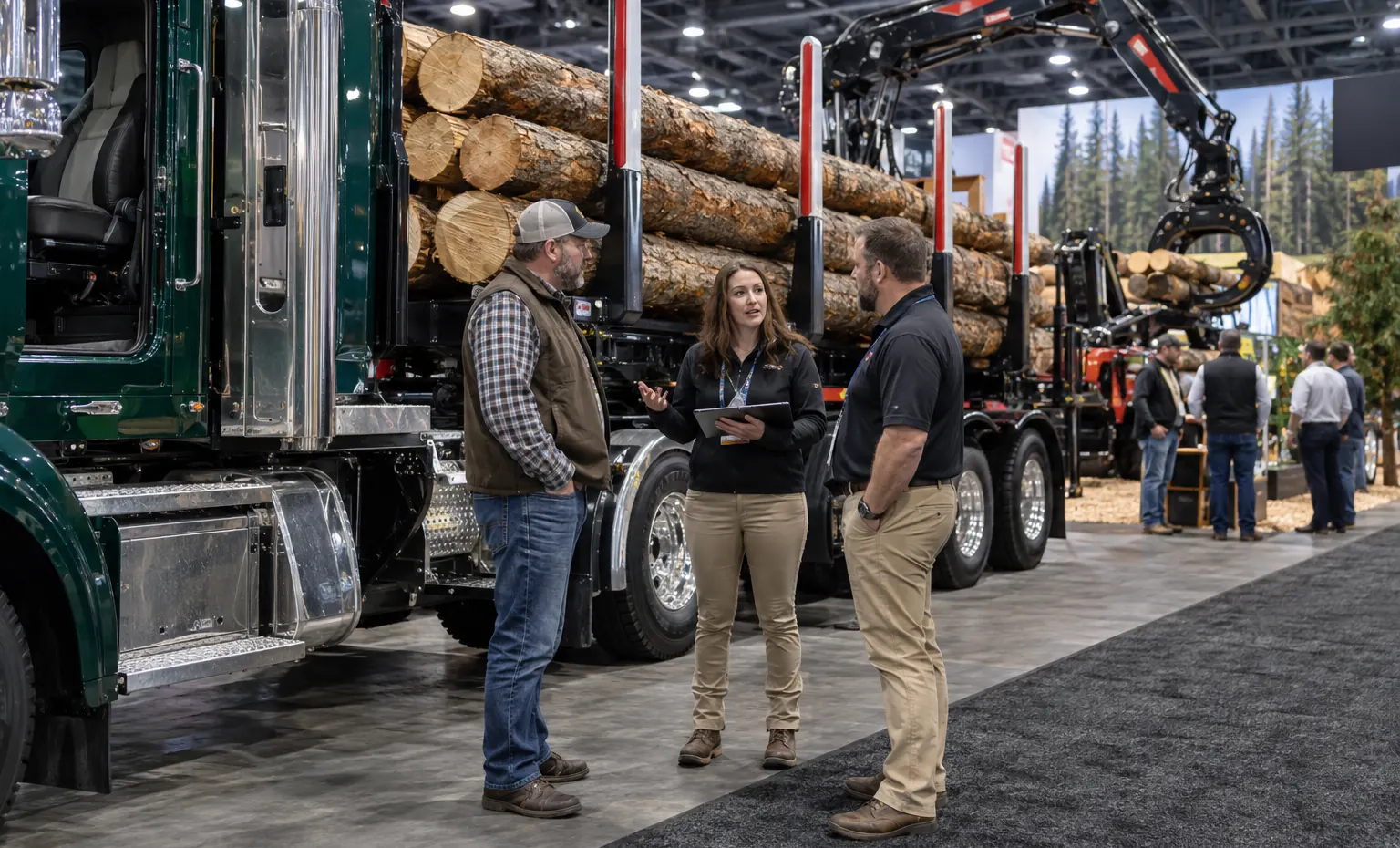 Trucks, Trailers and Transport Equipment trade show booth a full-scale equipment demonstration on a stable booth platform with service access visible