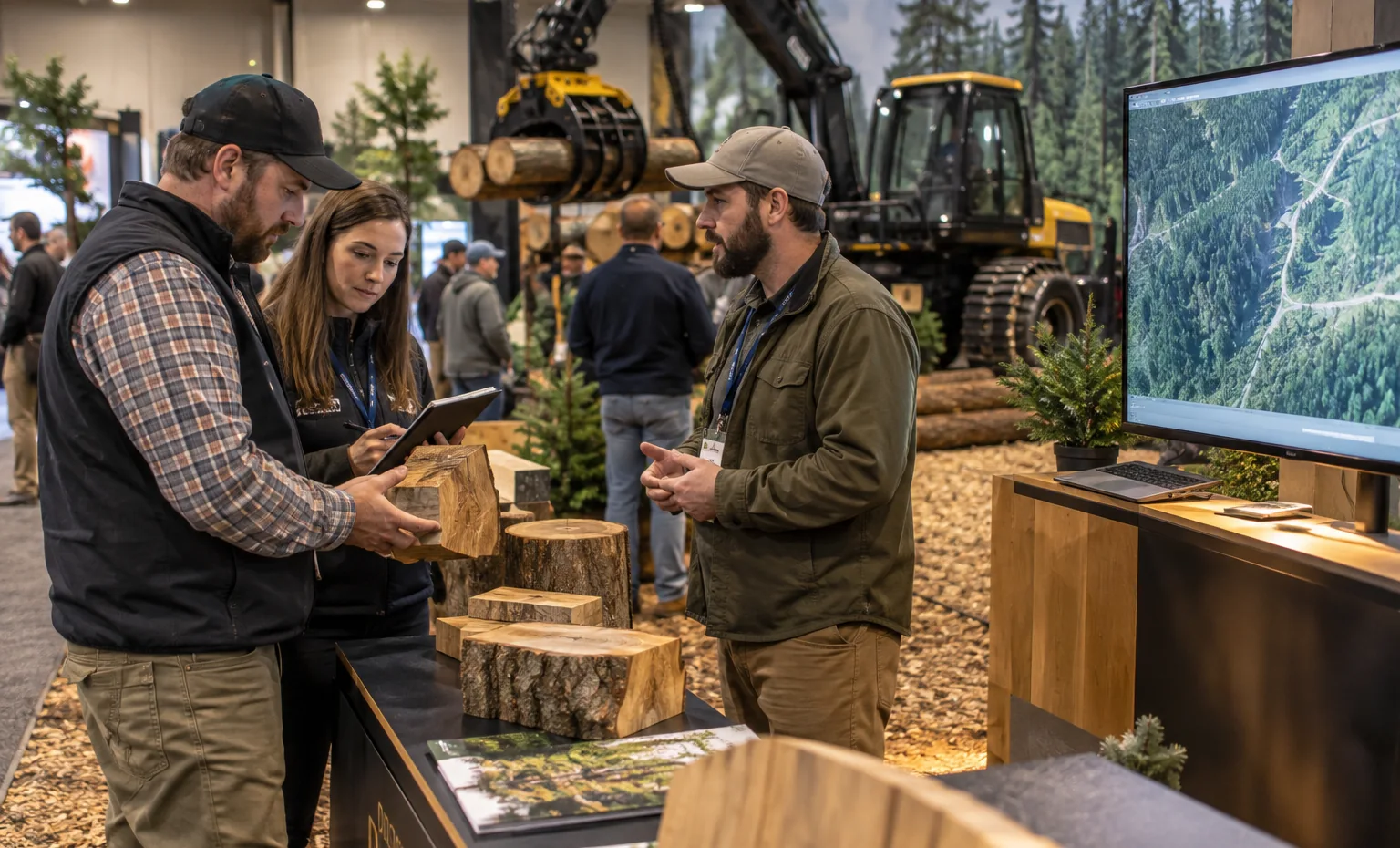 Forestry Services and Technology trade show booth an interactive screen and hardware demonstration with a clear operator position