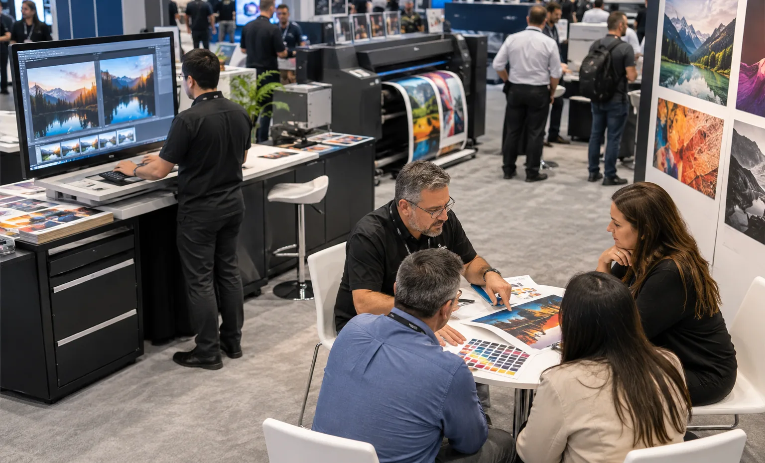 Workflow, Color and Production Software trade show booth an interactive screen and hardware demonstration with a clear operator position