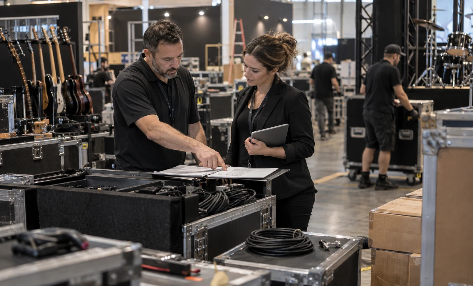 Retailers and Distributors trade show booth a realistic back-of-booth logistics and storage operation with cases, carts and organized components