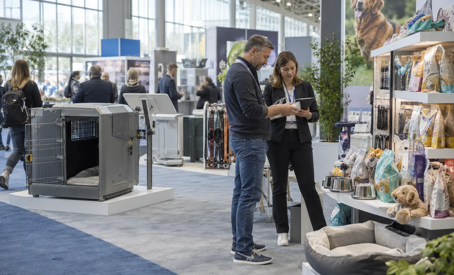 Technology and Services trade show booth a full-scale equipment demonstration on a stable booth platform with service access visible