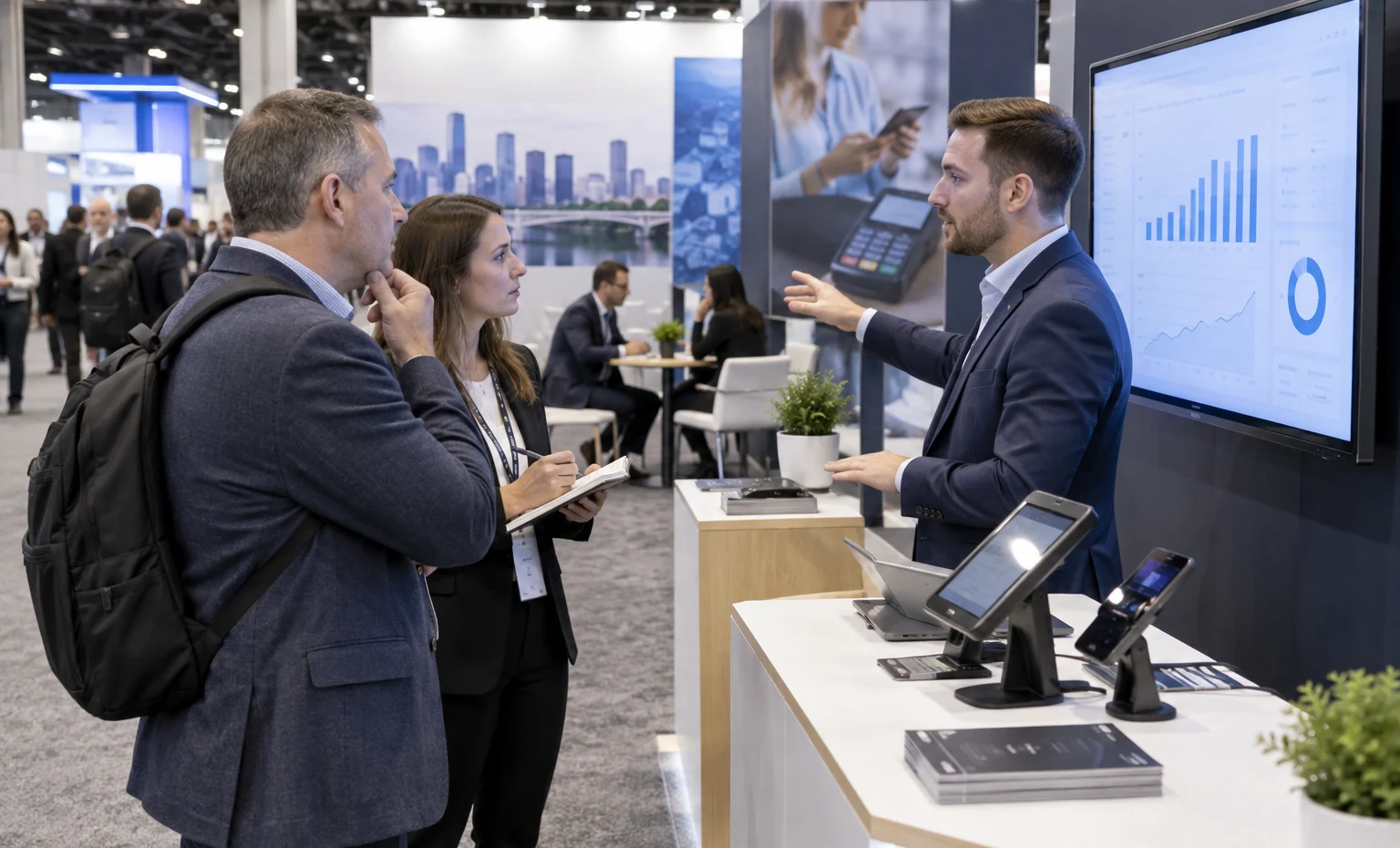 Demo Hardware and Meeting Capacity Carried into the Build trade show booth an interactive screen and hardware demonstration with a clear operator position