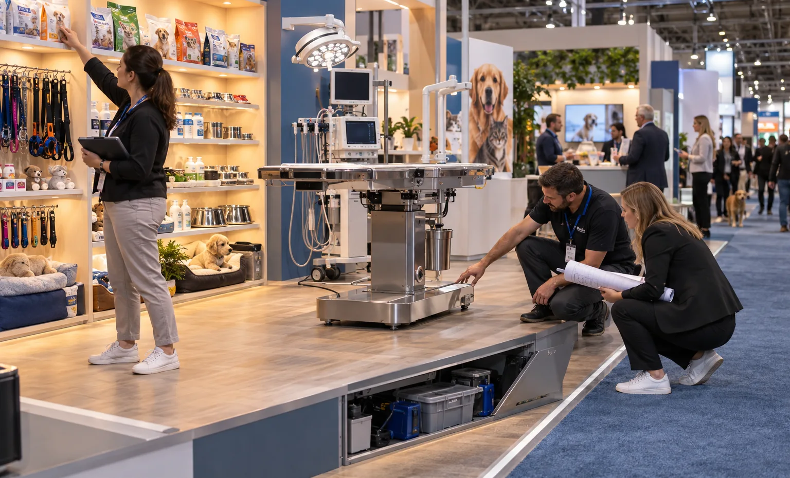 Merchandising and Clinical Demonstrations Need Different Build Decisions trade show booth a full-scale equipment demonstration on a stable booth platform with service access visible