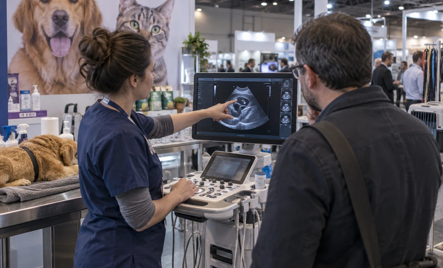 Veterinary Devices and Diagnostics trade show booth an interactive screen and hardware demonstration with a clear operator position