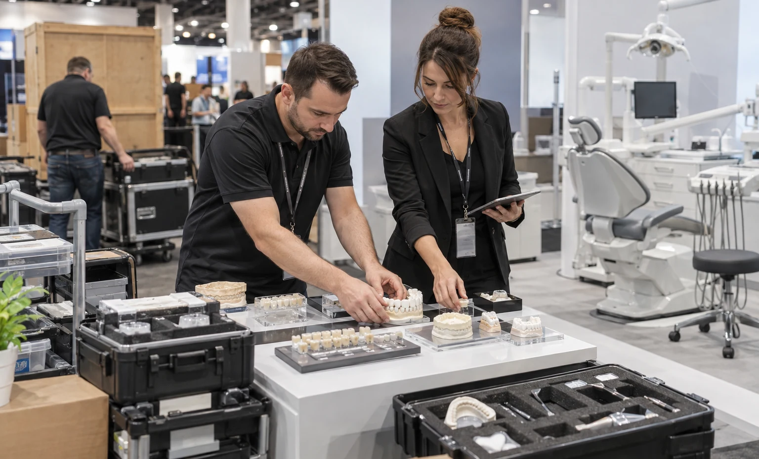 Show Results Without Overloading the Display trade show booth a realistic back-of-booth logistics and storage operation with cases, carts and organized components