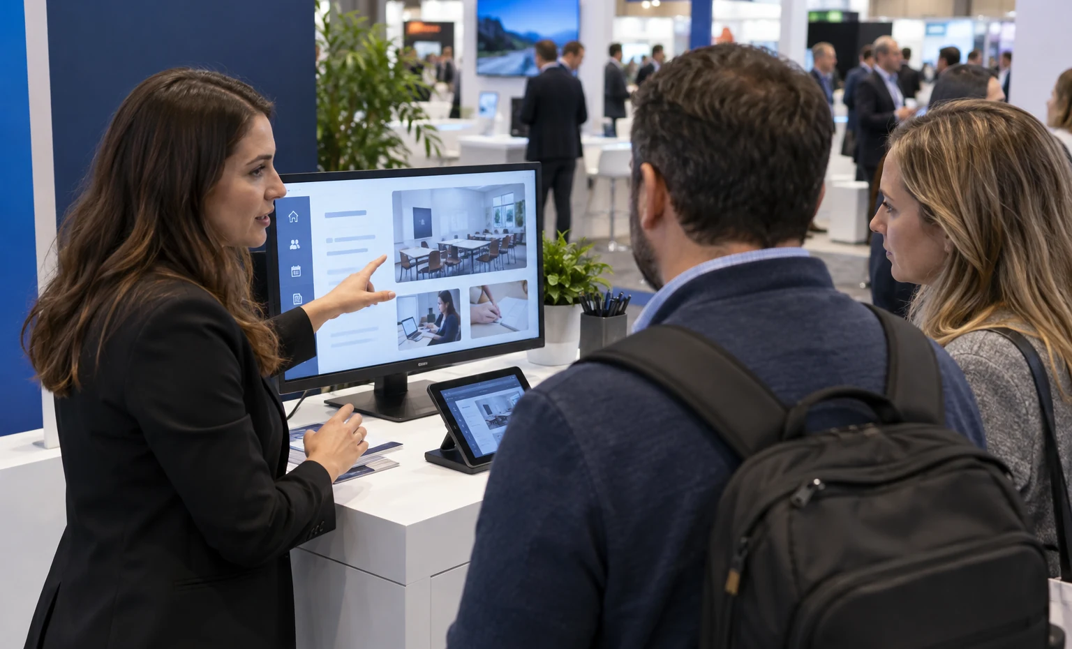 Drop-In Product Station trade show booth an interactive screen and hardware demonstration with a clear operator position