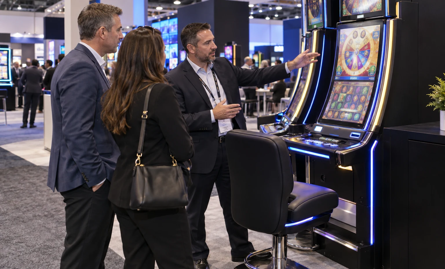 The Rental Structure Is Designed Around the Machines trade show booth an interactive screen and hardware demonstration with a clear operator position