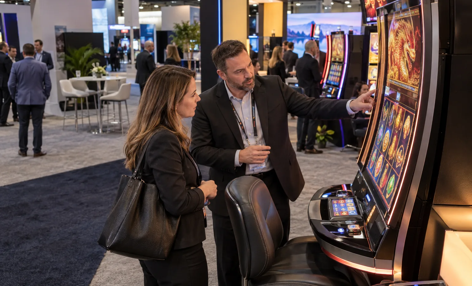 The Rental Structure Is Designed Around the Machines trade show booth an interactive screen and hardware demonstration with a clear operator position