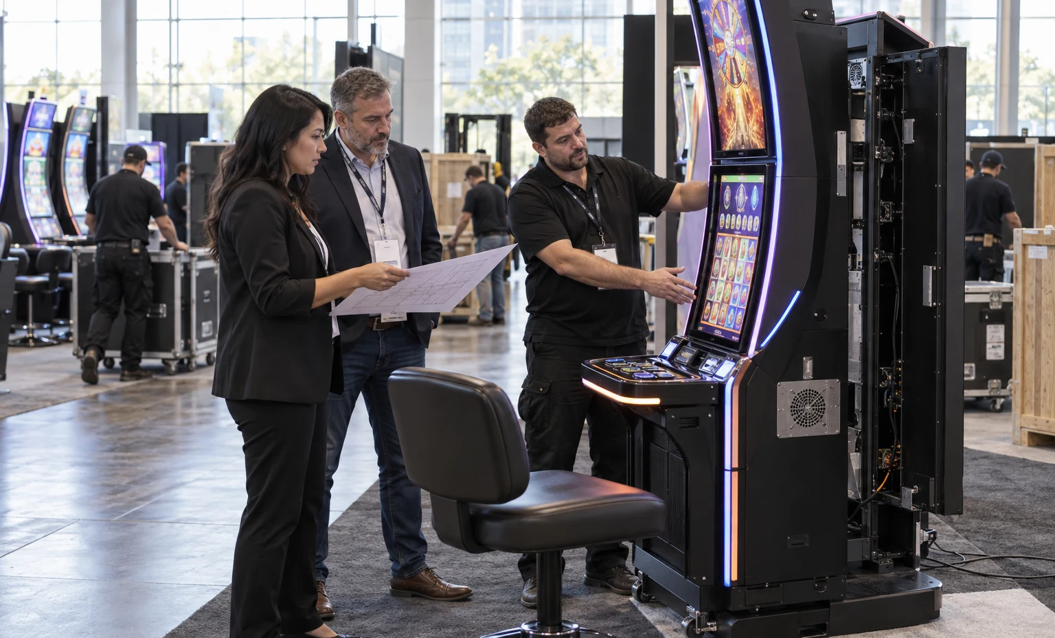Plan Setup Access for Heavy, Powered Equipment trade show booth an interactive screen and hardware demonstration with a clear operator position
