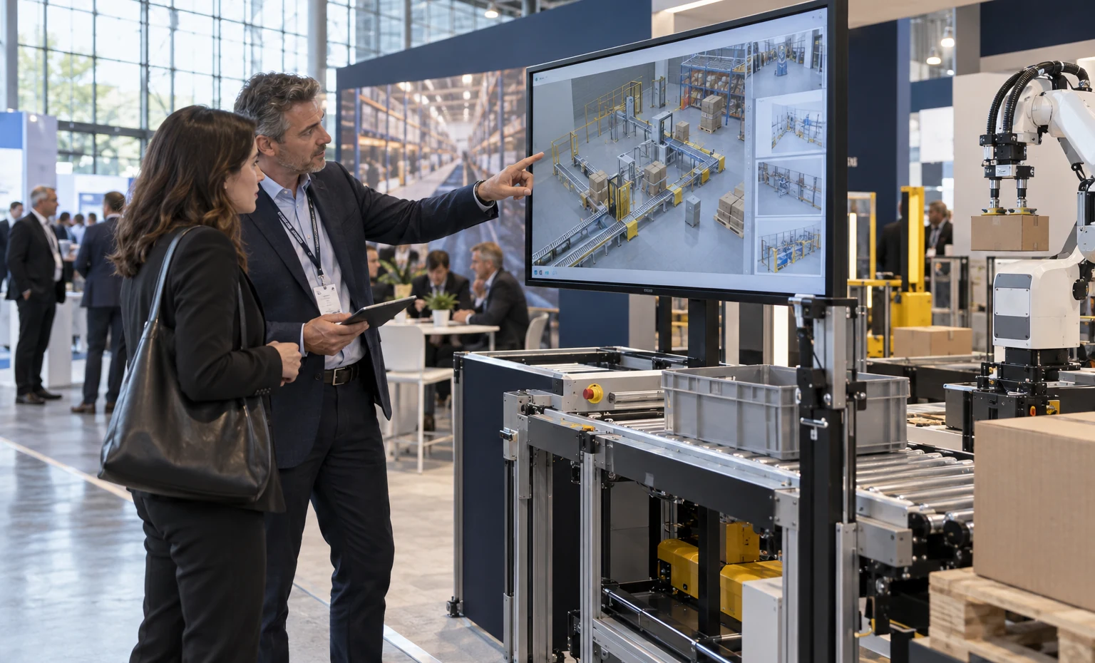 Physical Equipment and Digital Workflows Share One 3D Review trade show booth an interactive screen and hardware demonstration with a clear operator position