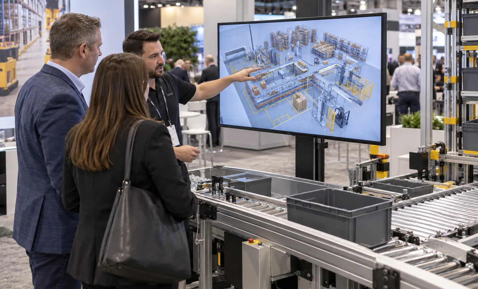 Physical Equipment and Digital Workflows Share One 3D Review trade show booth an interactive screen and hardware demonstration with a clear operator position