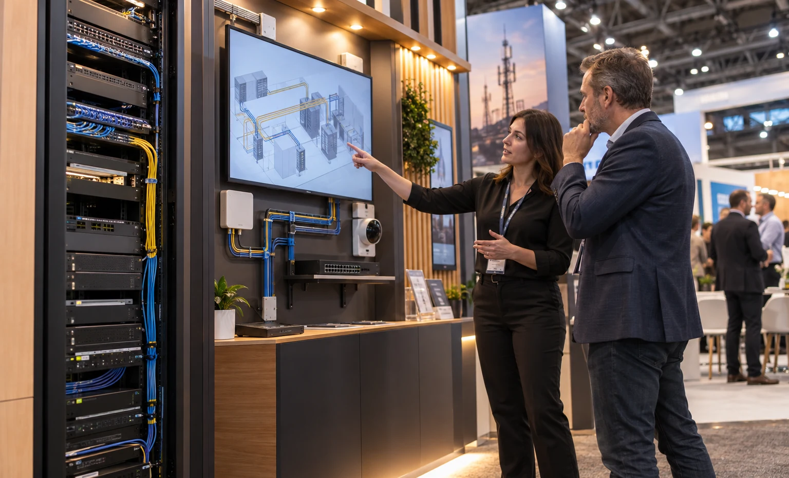 Cable Paths and Device Mounting Stay in the Same Build Plan trade show booth an interactive screen and hardware demonstration with a clear operator position