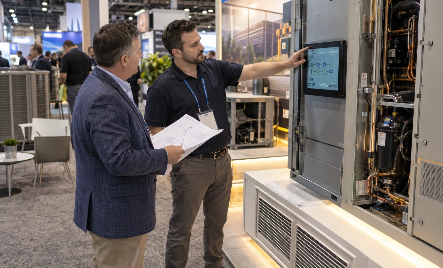 Equipment Clearances Carried from Drawing to Installation trade show booth an interactive screen and hardware demonstration with a clear operator position