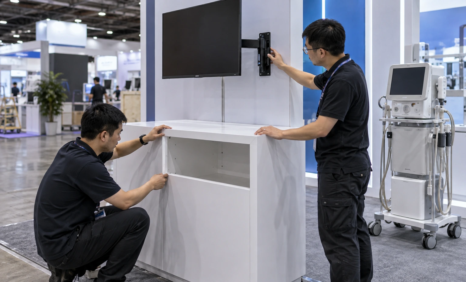 ems-world-expo-booth-rental vertical block trade show exhibit visual