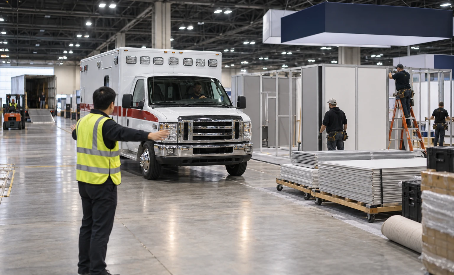 ems-world-expo-booth-rental vertical block trade show exhibit visual